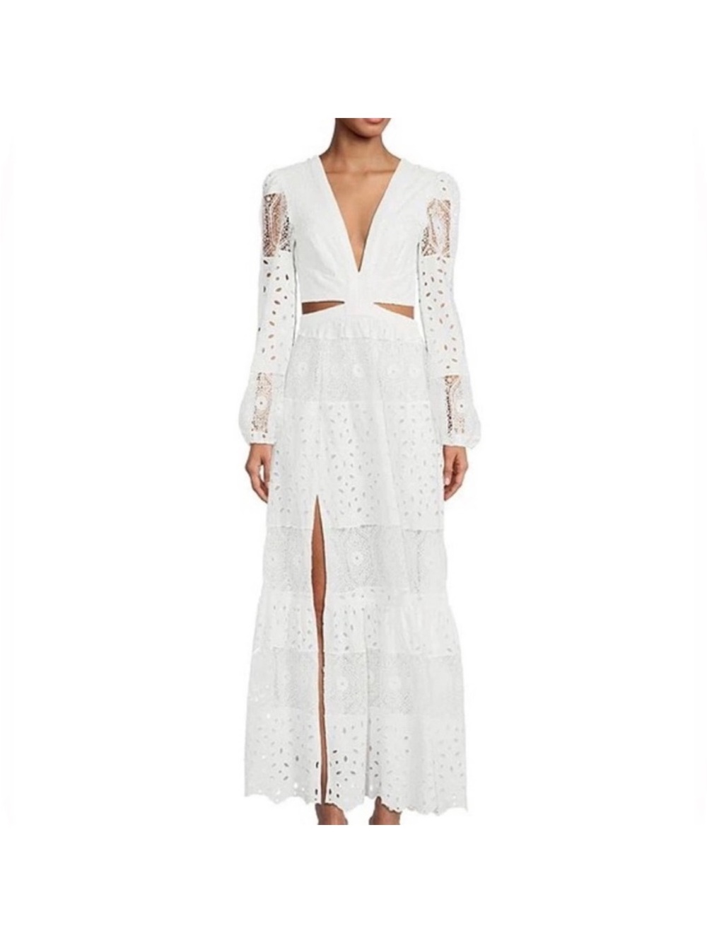 Gianni Bini White Eyelet Cutout V-Neck Maxi Dress - Picture 2 of 8